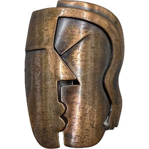 REBAJES Kissing Faces MCM Copper Brooch Modernist Love Couple Jewelry